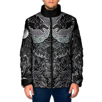 Viking Odin Ravens Wolves Vegvisir Padded Jacket Nordic Knotwork Mythology Engraving Style