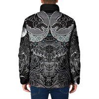 Viking Odin Ravens Wolves Vegvisir Padded Jacket Nordic Knotwork Mythology Engraving Style