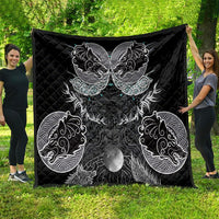 Viking Odin Ravens Wolves Vegvisir Quilt Nordic Knotwork Mythology Engraving Style