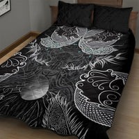 Viking Odin Ravens Wolves Vegvisir Quilt Bed Set Nordic Knotwork Mythology Engraving Style