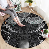 Viking Odin Ravens Wolves Vegvisir Round Carpet Nordic Knotwork Mythology Engraving Style