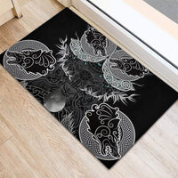 Viking Odin Ravens Wolves Vegvisir Rubber Doormat Nordic Knotwork Mythology Engraving Style