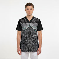 Viking Odin Ravens Wolves Vegvisir Scrub Top Nordic Knotwork Mythology Engraving Style