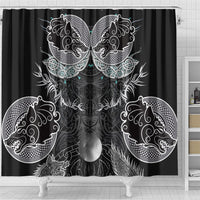 Viking Odin Ravens Wolves Vegvisir Shower Curtain Nordic Knotwork Mythology Engraving Style