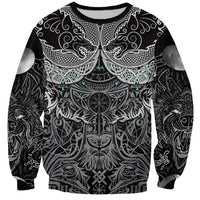 Viking Odin Ravens Wolves Vegvisir Sweatshirt Nordic Knotwork Mythology Engraving Style