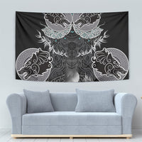 Viking Odin Ravens Wolves Vegvisir Tapestry Nordic Knotwork Mythology Engraving Style