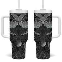 Viking Odin Ravens Wolves Vegvisir Tumbler With Handle Nordic Knotwork Mythology Engraving Style
