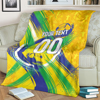 Personalized Brazil Soccer Football Jaguar Blanket Christ The Redeeme - Soccer Mascot With Carnival Vibes