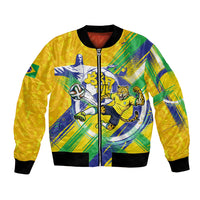 Personalized Brazil Soccer Football Jaguar Bomber Jacket Christ The Redeeme - Soccer Mascot With Carnival Vibes