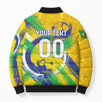 Personalized Brazil Soccer Football Jaguar Bomber Puffer Jacket Christ The Redeeme - Soccer Mascot With Carnival Vibes