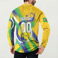 Personalized Brazil Soccer Football Jaguar Button Sweatshirt Christ The Redeeme - Soccer Mascot With Carnival Vibes