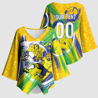 Personalized Brazil Soccer Football Jaguar Kimono Sleeve Blouse Christ The Redeeme - Soccer Mascot With Carnival Vibes