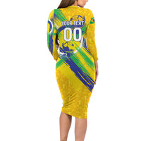 Personalized Brazil Soccer Football Jaguar Long Sleeve Bodycon Dress Christ The Redeeme - Soccer Mascot With Carnival Vibes