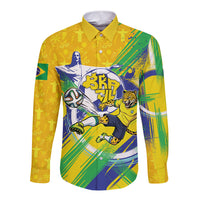 Personalized Brazil Soccer Football Jaguar Long Sleeve Button Shirt Christ The Redeeme - Soccer Mascot With Carnival Vibes