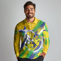 Personalized Brazil Soccer Football Jaguar Long Sleeve Polo Shirt Christ The Redeeme - Soccer Mascot With Carnival Vibes