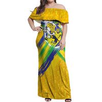 Personalized Brazil Soccer Football Jaguar Off Shoulder Maxi Dress Christ The Redeeme - Soccer Mascot With Carnival Vibes