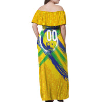 Personalized Brazil Soccer Football Jaguar Off Shoulder Maxi Dress Christ The Redeeme - Soccer Mascot With Carnival Vibes
