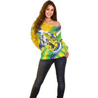Personalized Brazil Soccer Football Jaguar Off Shoulder Sweater Christ The Redeeme - Soccer Mascot With Carnival Vibes