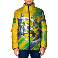 Personalized Brazil Soccer Football Jaguar Padded Jacket Christ The Redeeme - Soccer Mascot With Carnival Vibes