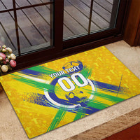 Personalized Brazil Soccer Football Jaguar Rubber Doormat Christ The Redeeme - Soccer Mascot With Carnival Vibes