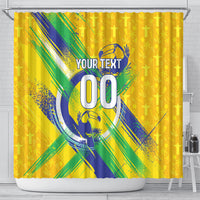 Personalized Brazil Soccer Football Jaguar Shower Curtain Christ The Redeeme - Soccer Mascot With Carnival Vibes