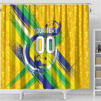 Personalized Brazil Soccer Football Jaguar Shower Curtain Christ The Redeeme - Soccer Mascot With Carnival Vibes