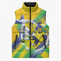 Personalized Brazil Soccer Football Jaguar Sleeveless Puffer Jacket Christ The Redeeme - Soccer Mascot With Carnival Vibes
