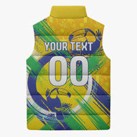 Personalized Brazil Soccer Football Jaguar Sleeveless Puffer Jacket Christ The Redeeme - Soccer Mascot With Carnival Vibes