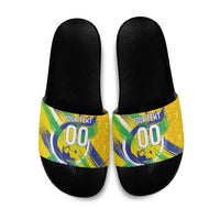 Personalized Brazil Soccer Football Jaguar Slide Sandals Christ The Redeeme - Soccer Mascot With Carnival Vibes