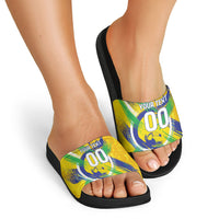 Personalized Brazil Soccer Football Jaguar Slide Sandals Christ The Redeeme - Soccer Mascot With Carnival Vibes