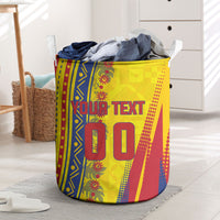 Personalized Colombia Soccer Laundry Basket Floral Folk Pattern - Retro Football Player Art