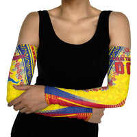 Personalized Colombia Soccer Arm Sleeves Floral Folk Pattern - Retro Football Player Art