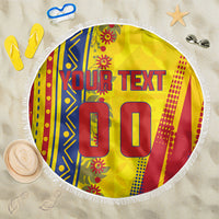 Personalized Colombia Soccer Beach Blanket Floral Folk Pattern - Retro Football Player Art