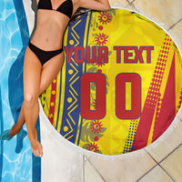 Personalized Colombia Soccer Beach Blanket Floral Folk Pattern - Retro Football Player Art