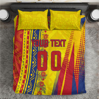Personalized Colombia Soccer Bedding Set Floral Folk Pattern - Retro Football Player Art
