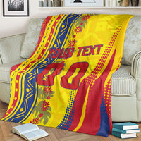 Personalized Colombia Soccer Blanket Floral Folk Pattern - Retro Football Player Art
