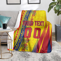 Personalized Colombia Soccer Blanket Floral Folk Pattern - Retro Football Player Art