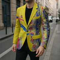 Personalized Colombia Soccer Blazer Floral Folk Pattern - Retro Football Player Art