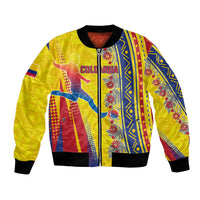Personalized Colombia Soccer Bomber Jacket Floral Folk Pattern - Retro Football Player Art