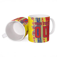 Personalized Colombia Soccer Ceramic Mug Floral Folk Pattern - Retro Football Player Art