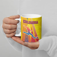 Personalized Colombia Soccer Ceramic Mug Floral Folk Pattern - Retro Football Player Art