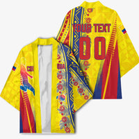 Personalized Colombia Soccer Kimono Floral Folk Pattern - Retro Football Player Art