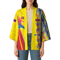 Personalized Colombia Soccer Kimono Floral Folk Pattern - Retro Football Player Art