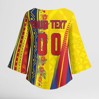 Personalized Colombia Soccer Kimono Sleeve Blouse Floral Folk Pattern - Retro Football Player Art