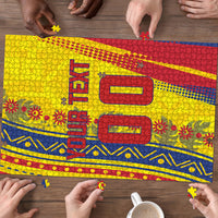 Personalized Colombia Soccer Puzzle Floral Folk Pattern - Retro Football Player Art