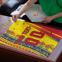 Personalized Colombia Soccer Puzzle Floral Folk Pattern - Retro Football Player Art