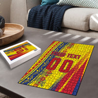 Personalized Colombia Soccer Puzzle Floral Folk Pattern - Retro Football Player Art