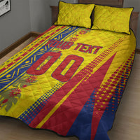Personalized Colombia Soccer Quilt Bed Set Floral Folk Pattern - Retro Football Player Art