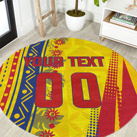Personalized Colombia Soccer Round Carpet Floral Folk Pattern - Retro Football Player Art