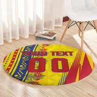 Personalized Colombia Soccer Round Carpet Floral Folk Pattern - Retro Football Player Art